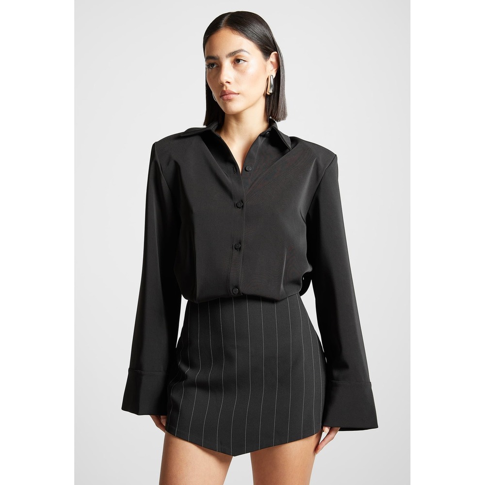 Maniere De Voir Black Pinstripe Mini Dress